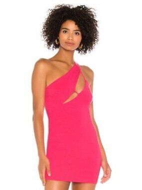 Superdown Maliya One Shoulder Mini Dress in Neon Pink  Size XS